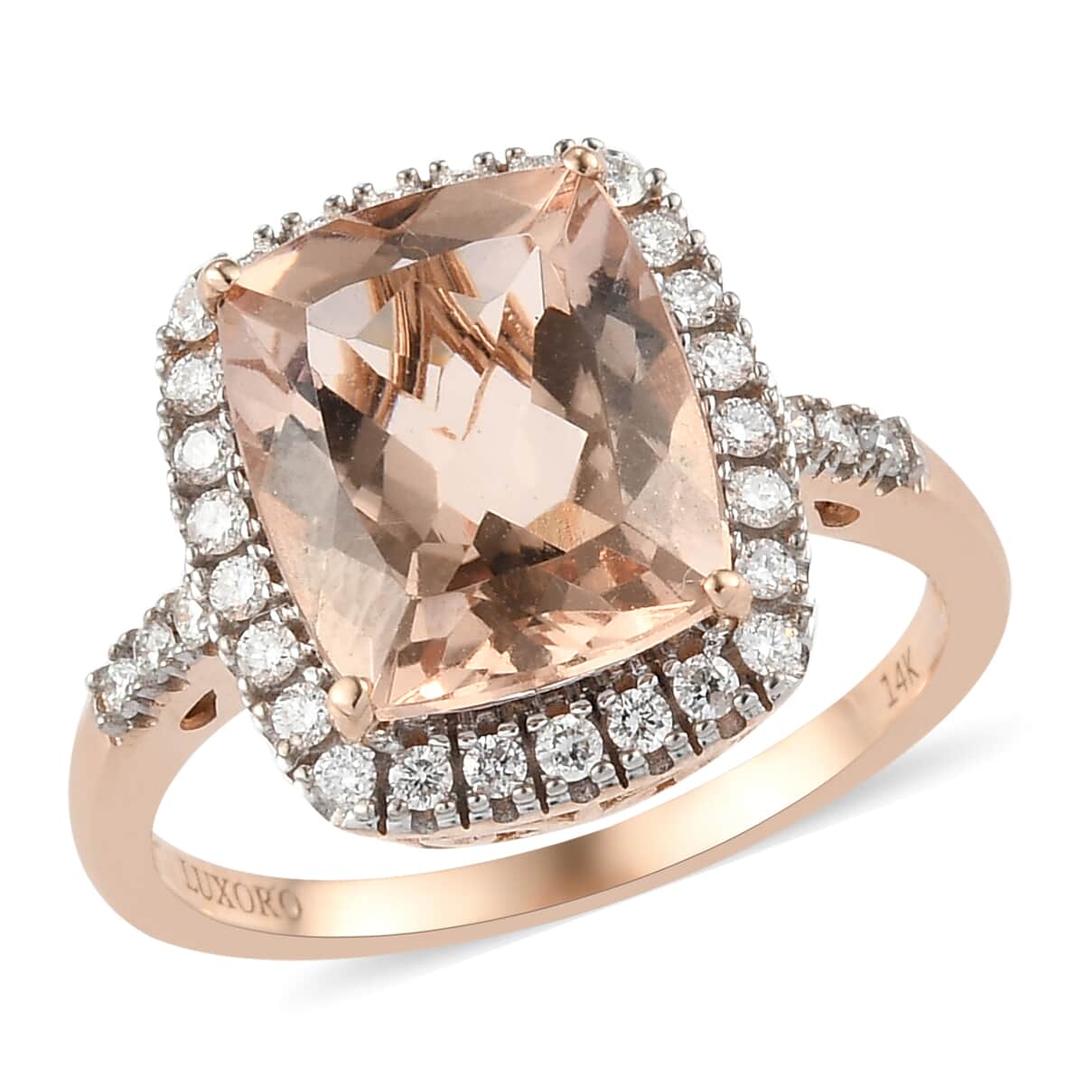 LUXORO 14K Rose Gold AAA Marropino Morganite and G-H I2 Diamond Ring (Size 8.0) 4.60 Grams 5.40 ctw image number 0