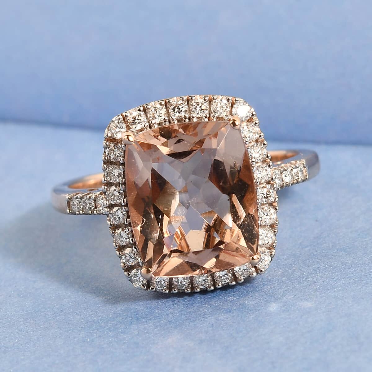 LUXORO 14K Rose Gold AAA Marropino Morganite and G-H I2 Diamond Ring (Size 8.0) 4.60 Grams 5.40 ctw image number 1