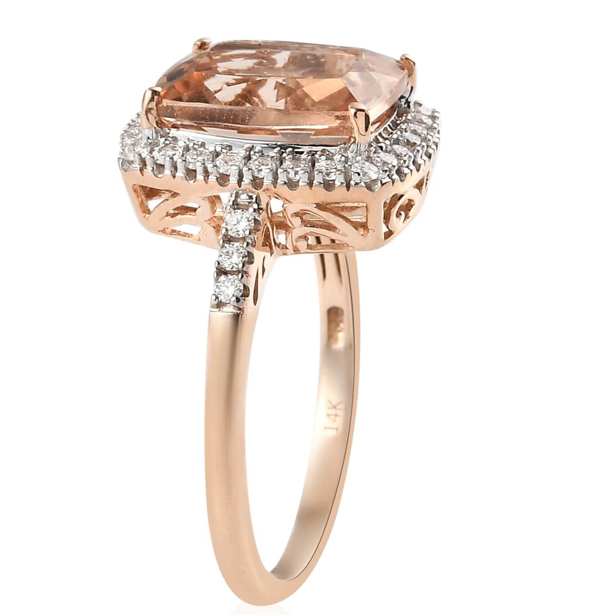 LUXORO 14K Rose Gold AAA Marropino Morganite and G-H I2 Diamond Ring (Size 8.0) 4.60 Grams 5.40 ctw image number 3