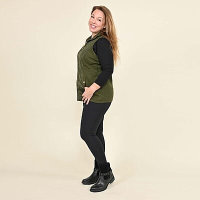 Tamsy Olive Quilted Knit Zip Front Vest - XS