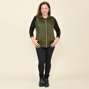 Tamsy Olive Quilted Knit Zip Front Vest - XXS
