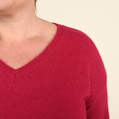 Tamsy Red V- neck Angora - L