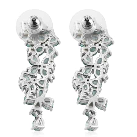 SUMMER DEALS Madagascar Paraiba Apatite and Natural White Zircon Floral Statement Earrings in Platinum Over Sterling Silver 8.10 ctw image number 3