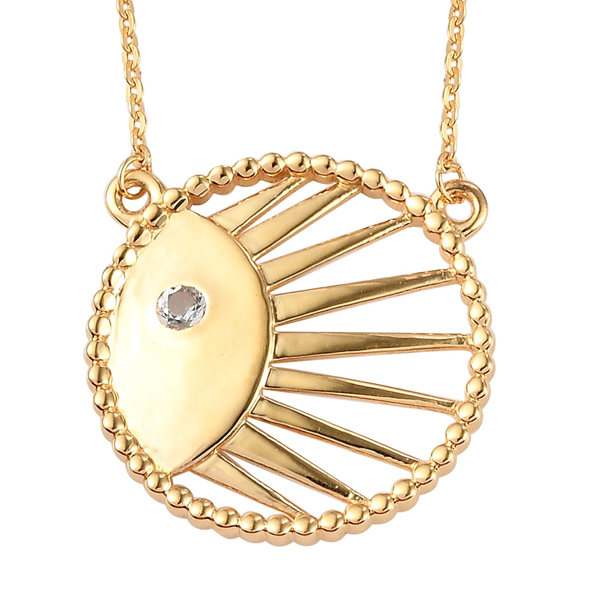 White Topaz Fall Celestial Sun Necklace 18 Inches in Vermeil Yellow Gold Over Sterling Silver 0.15 ctw