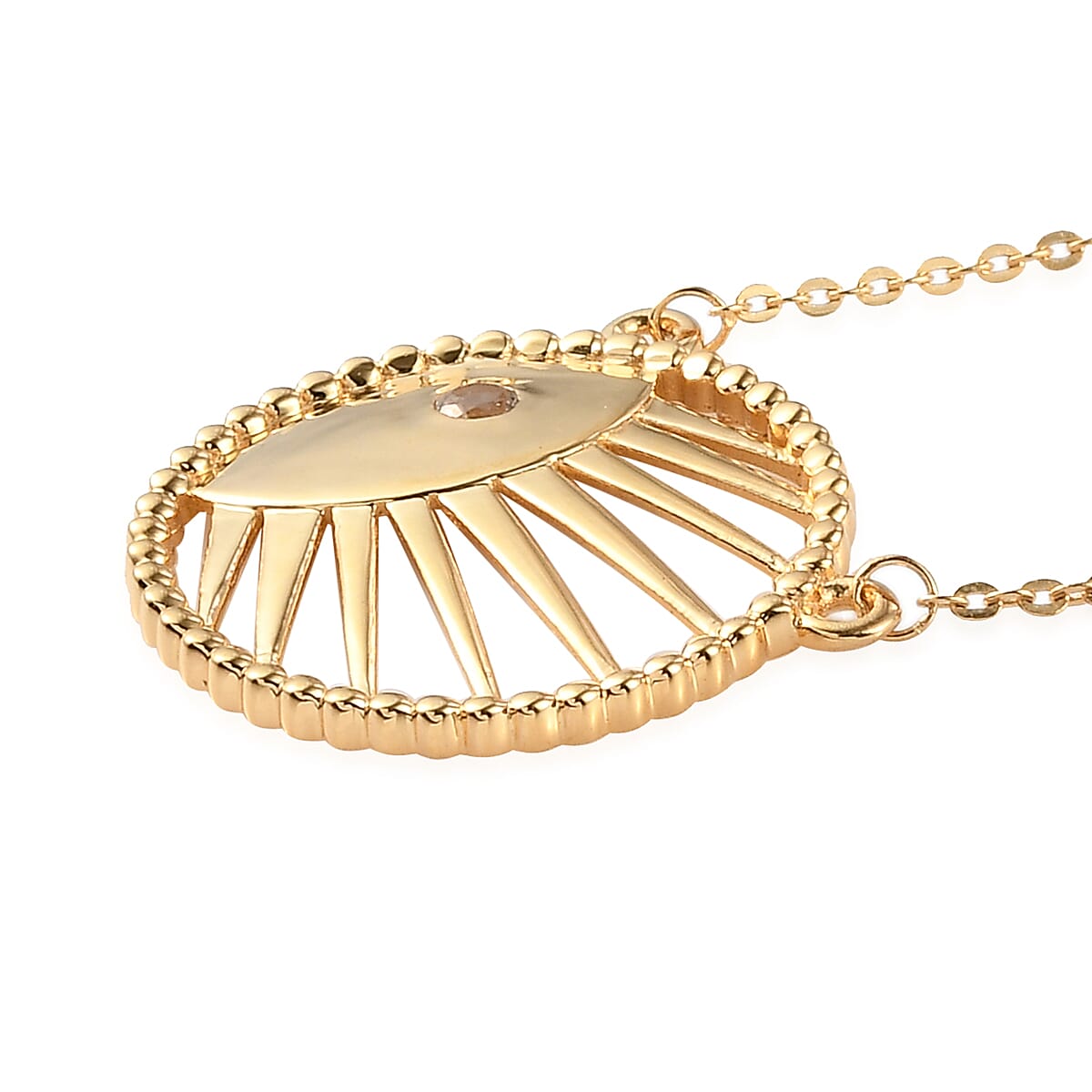 White Topaz Fall Celestial Sun Necklace 18 Inches in Vermeil Yellow Gold Over Sterling Silver 0.15 ctw