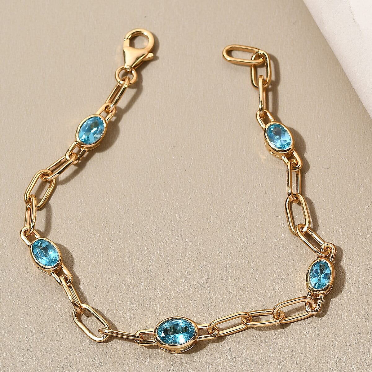 Madagascar Paraiba Apatite Station Bracelet in Vermeil Yellow Gold Over Sterling Silver (7.25 In) 2.75 ctw image number 1