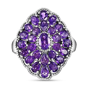 African Amethyst 6.15 ctw Ring in Platinum Over Sterling Silver (Size 5.5)