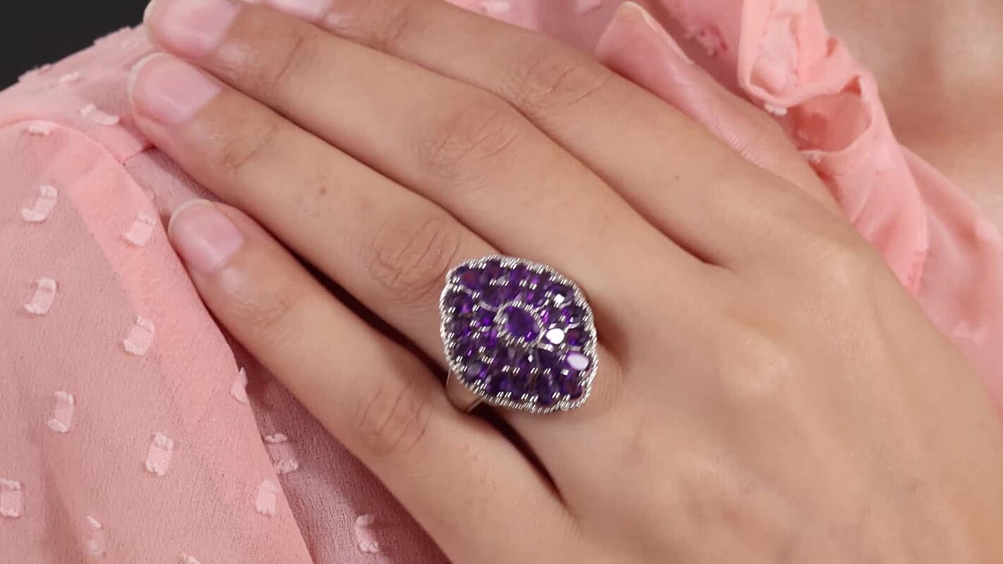 African Amethyst 6.15 ctw Ring in Platinum Over Sterling Silver (Size 5.5)