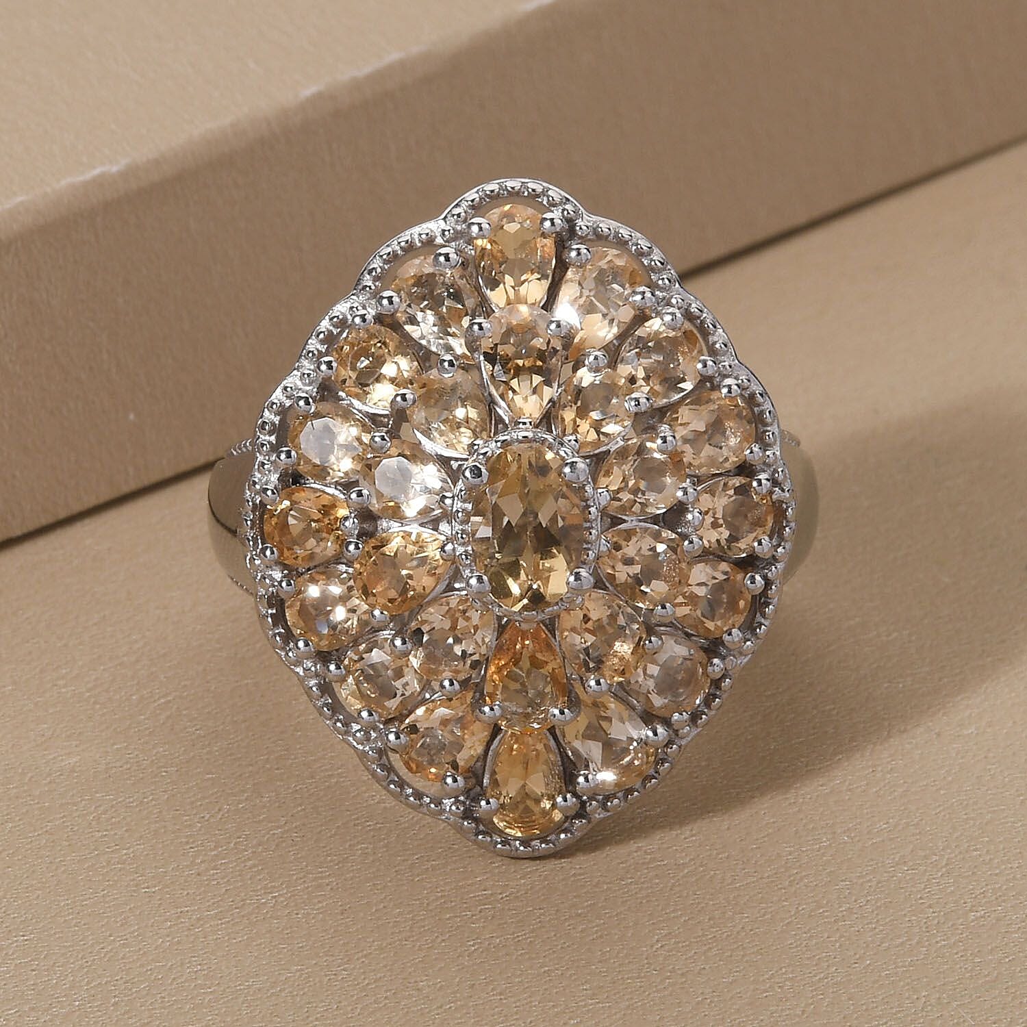 Brazilian Citrine 6.15 ctw Ring in Platinum Over Sterling Silver (Size 11.5)