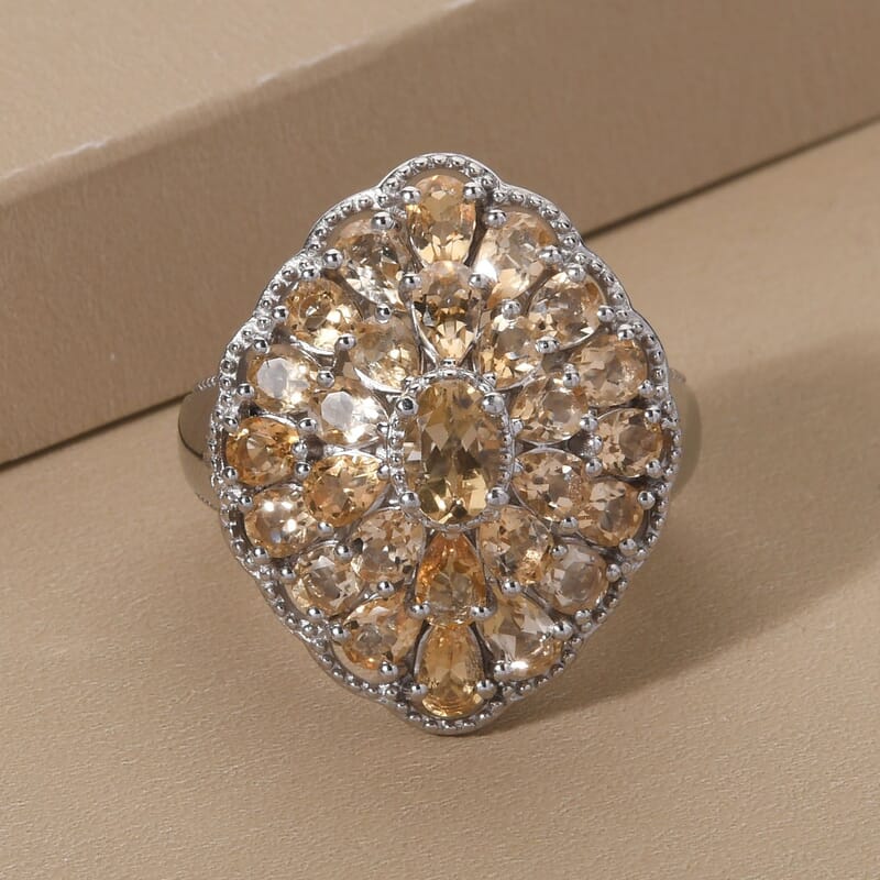 Brazilian Citrine 6.15 ctw Ring in Platinum Over Sterling Silver (Size 11.5)