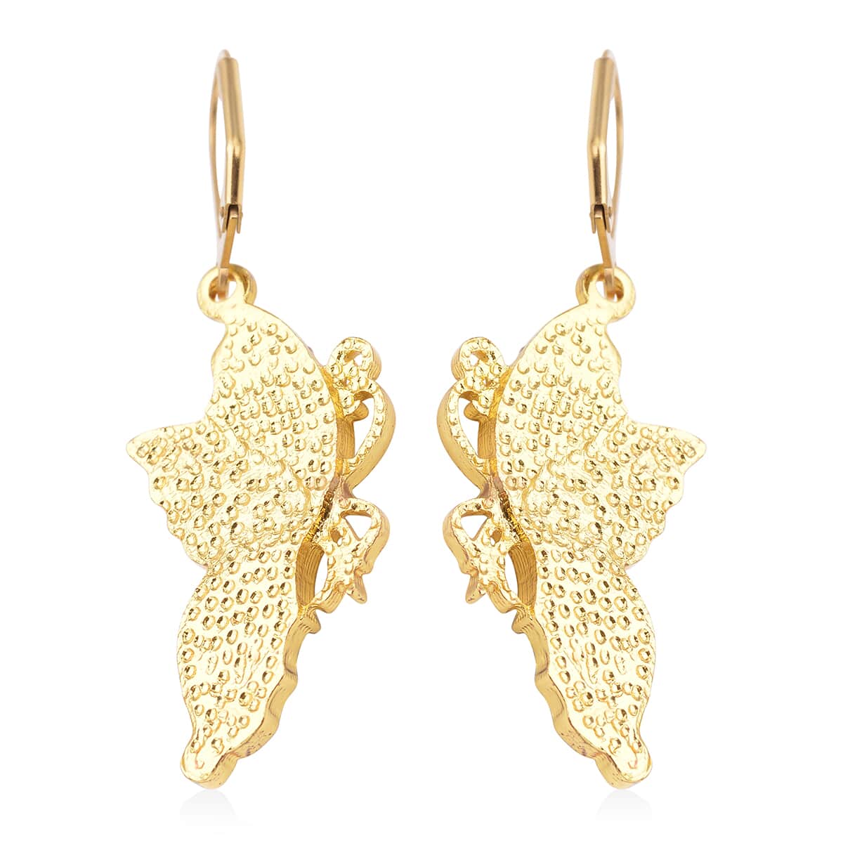 Abalone Shell, Black and White Austrian Crystal Butterfly Earrings in Goldtone image number 3