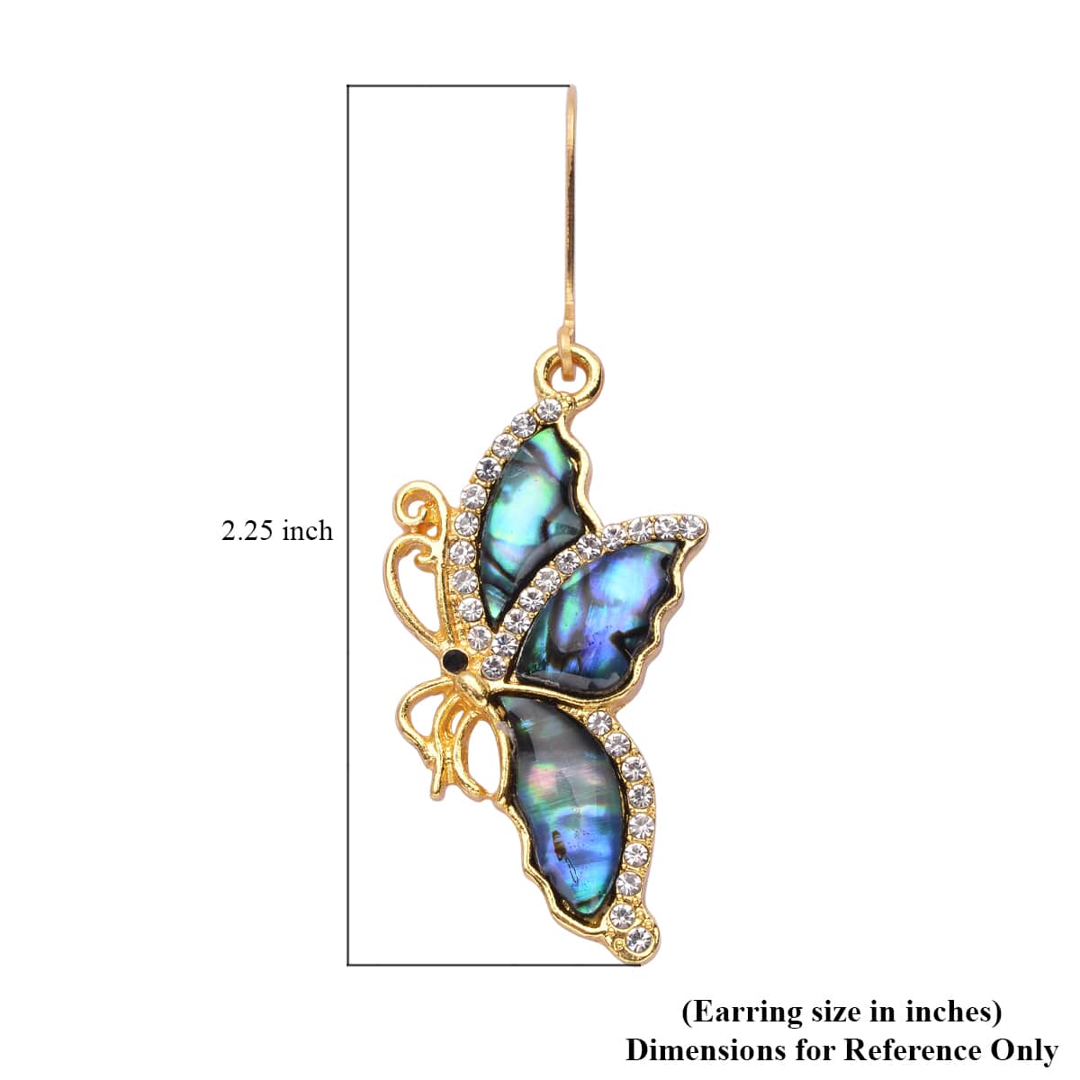 Abalone Shell, Black and White Austrian Crystal Butterfly Earrings in Goldtone image number 4