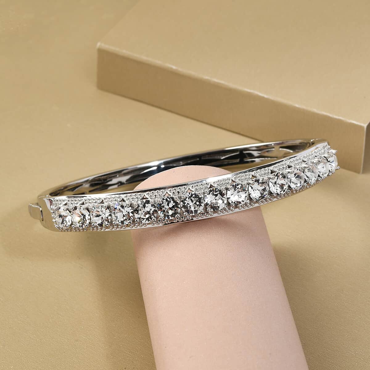 Karis White Crystal Bangle Bracelet in Platinum Bond (7.25 In) image number 1