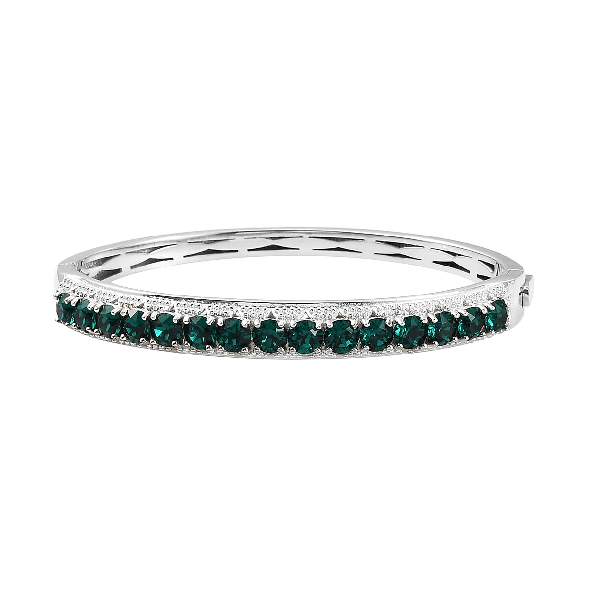 Karis Emerald Color Crystal Bangle Bracelet in Platinum Bond (7.25 In) image number 0