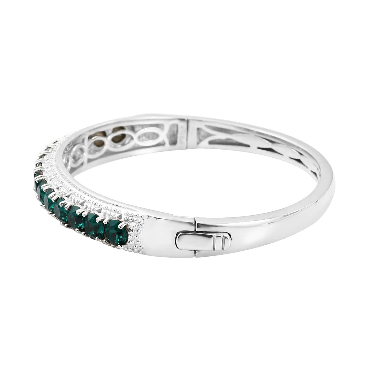 Karis Emerald Color Crystal Bangle Bracelet in Platinum Bond (7.25 In) image number 3