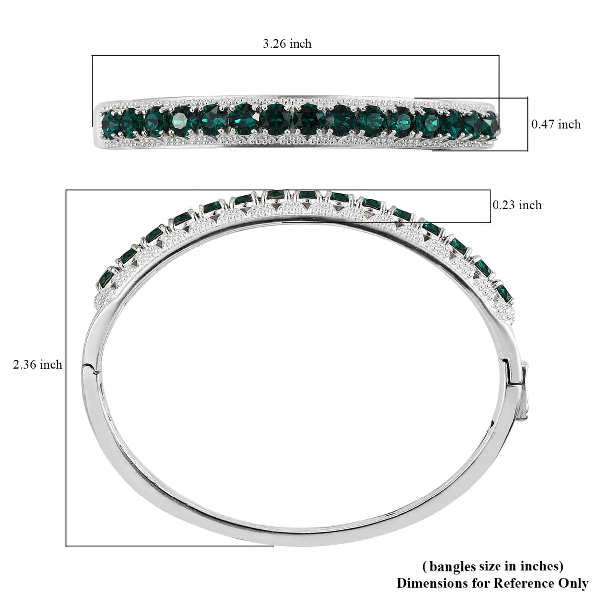 Karis Emerald Color Crystal Bangle Bracelet in Platinum Bond (7.25 In) image number 5