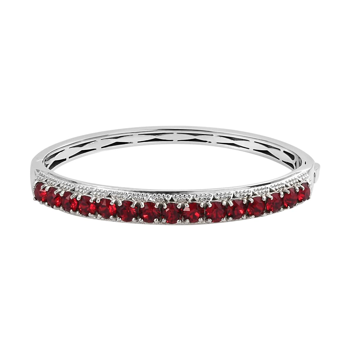 KARIS Siam Color Crystal Bangle Bracelet in Platinum Bond (7.25 In) image number 0