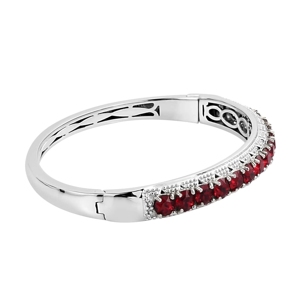 KARIS Siam Color Crystal Bangle Bracelet in Platinum Bond (7.25 In) image number 3