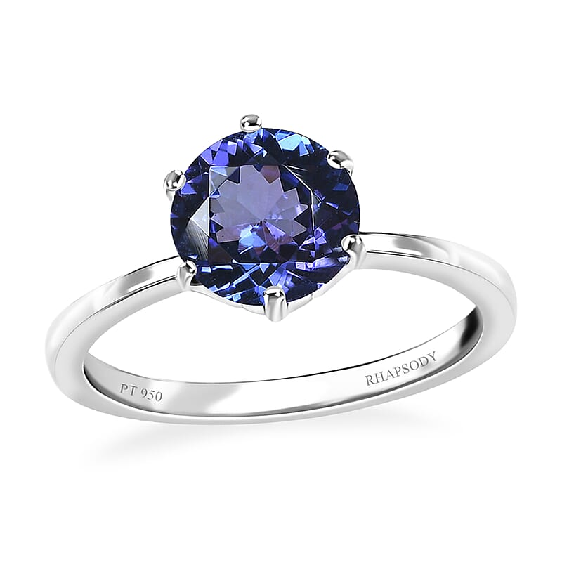 Rhapsody 950 Platinum AAAA Portuguese Cut 161 Facet Tanzanite Solitaire Ring (Size 7.0) 2.40 ctw