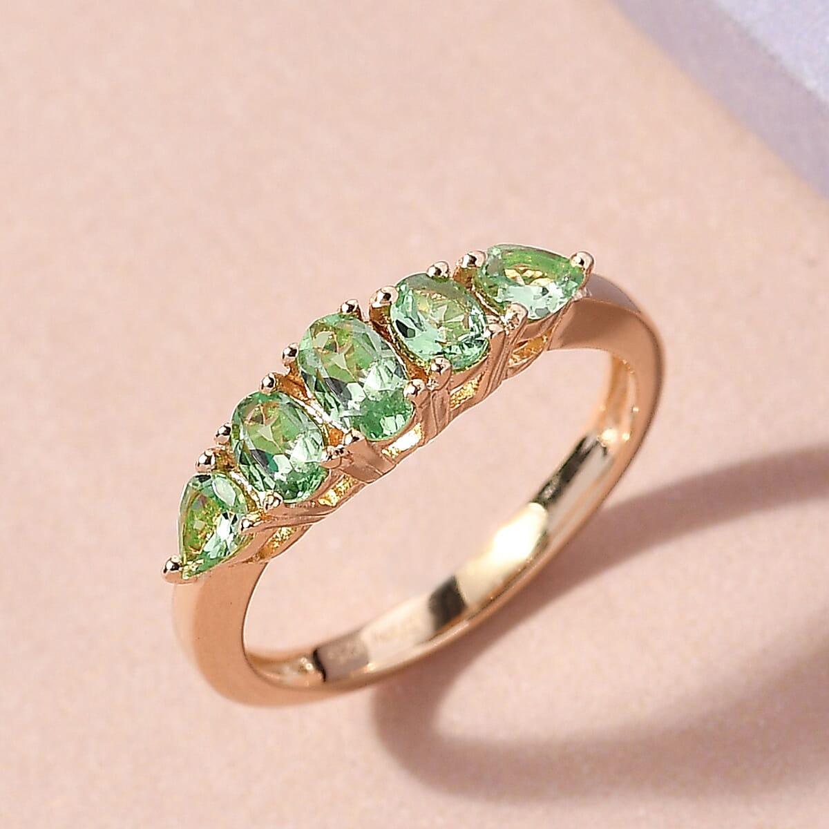Natural Tsavorite Garnet 5 Stone Ring in Vermeil Yellow Gold Over Sterling Silver (Size 7.0) 0.85 ctw image number 1