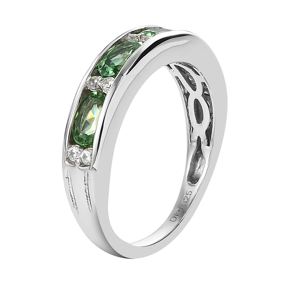 Premium Tsavorite Garnet and White Zircon Half Eternity Band Ring in Platinum Over Sterling Silver (Size 8.0) 1.15 ctw image number 3