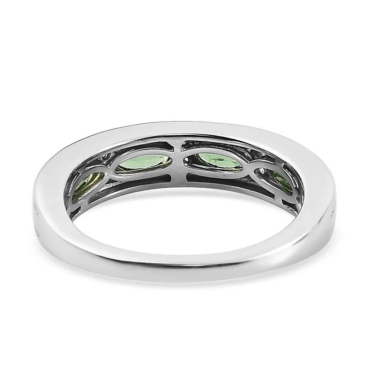 Premium Tsavorite Garnet and White Zircon Half Eternity Band Ring in Platinum Over Sterling Silver (Size 8.0) 1.15 ctw image number 4