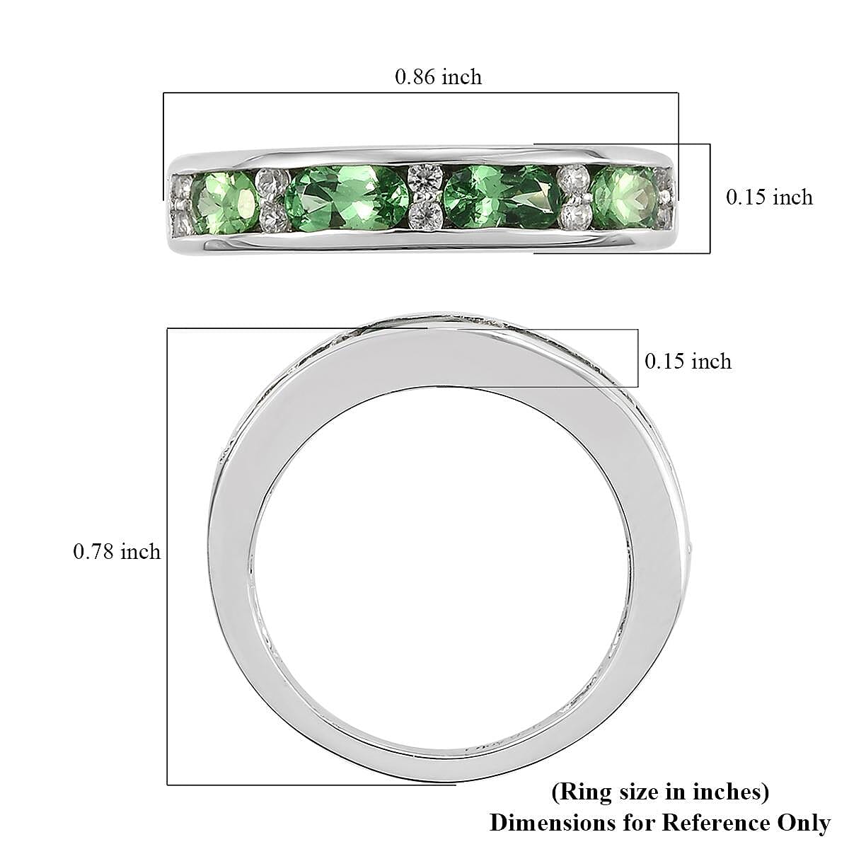 Premium Tsavorite Garnet and White Zircon Half Eternity Band Ring in Platinum Over Sterling Silver (Size 8.0) 1.15 ctw image number 5