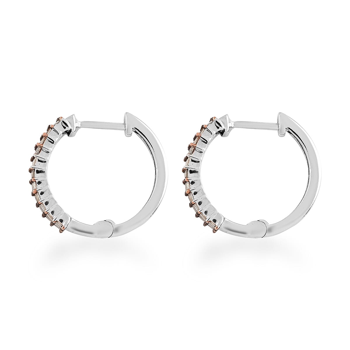 Natural Champagne Diamond Hoop Earrings in Platinum Over Sterling Silver 0.50 ctw