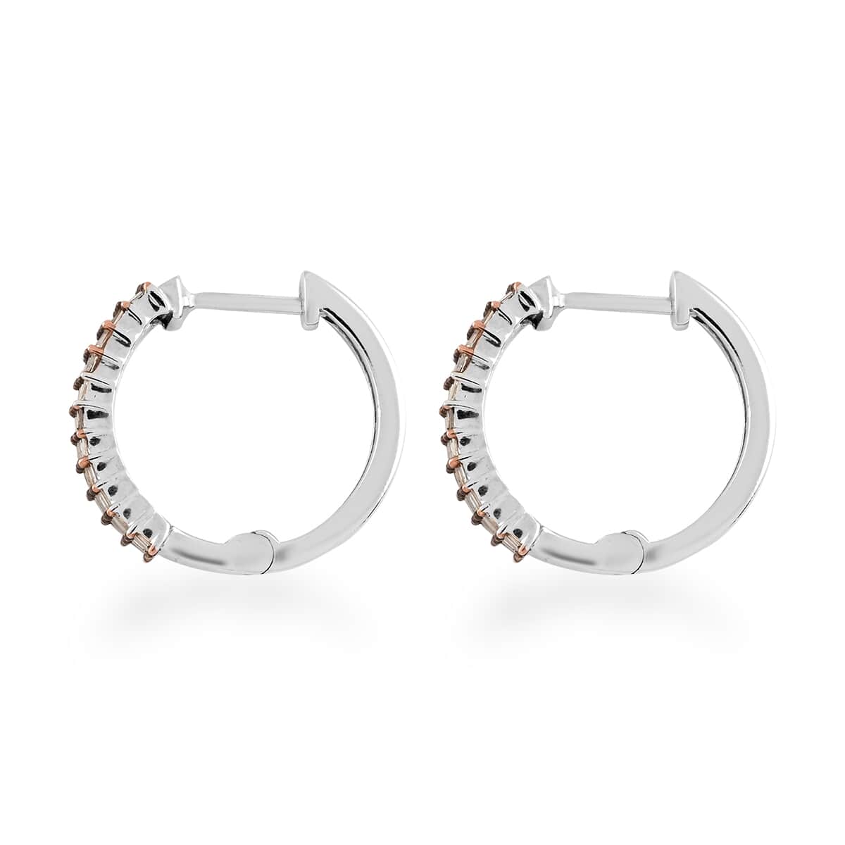 Natural Champagne Diamond Hoop Earrings in Platinum Over Sterling Silver 0.50 ctw image number 3