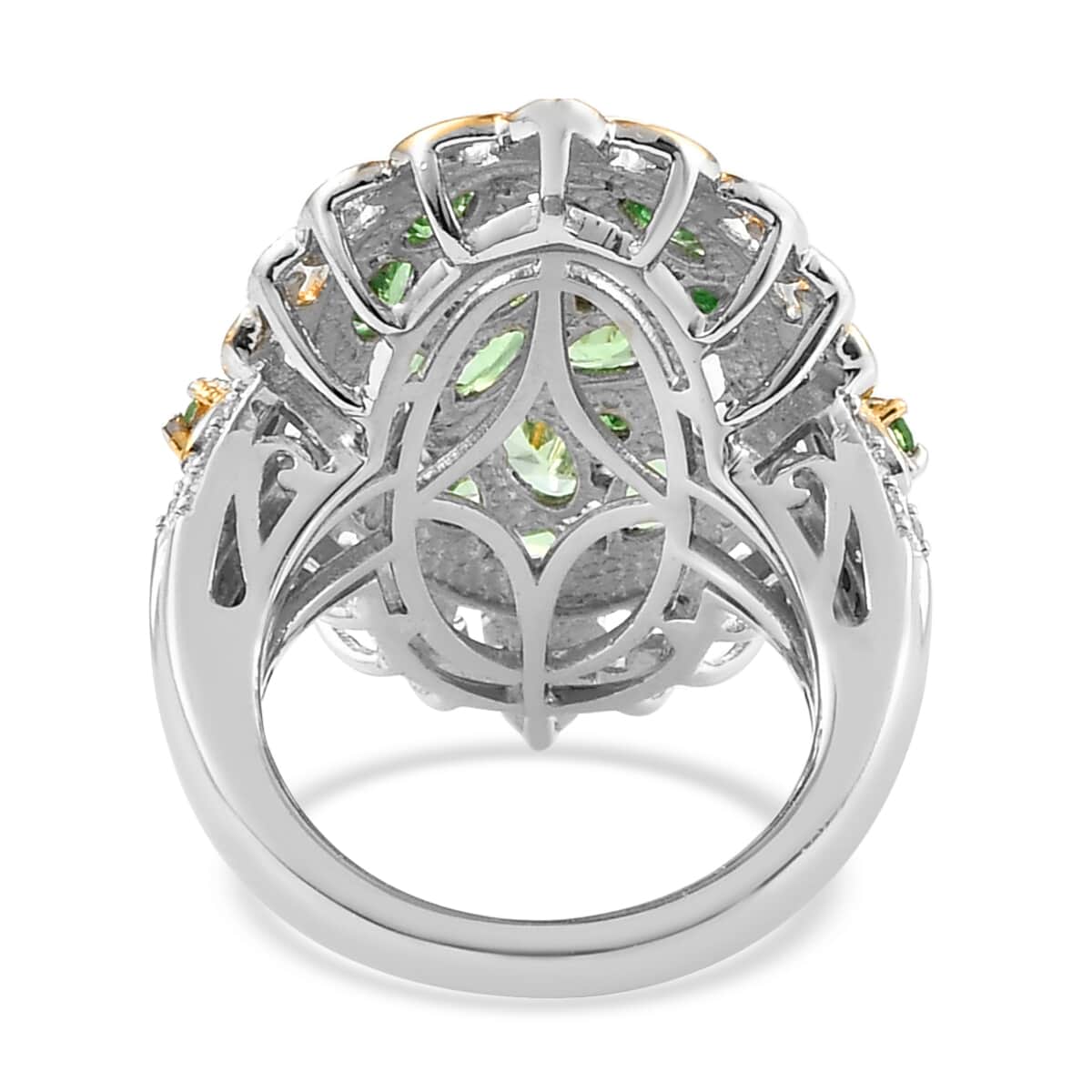 Natural Tsavorite Garnet and Natural White Zircon Cocktail Ring in Vermeil YG and Platinum Over Sterling Silver (Size 6.0) 7.35 Grams 3.65 ctw image number 4
