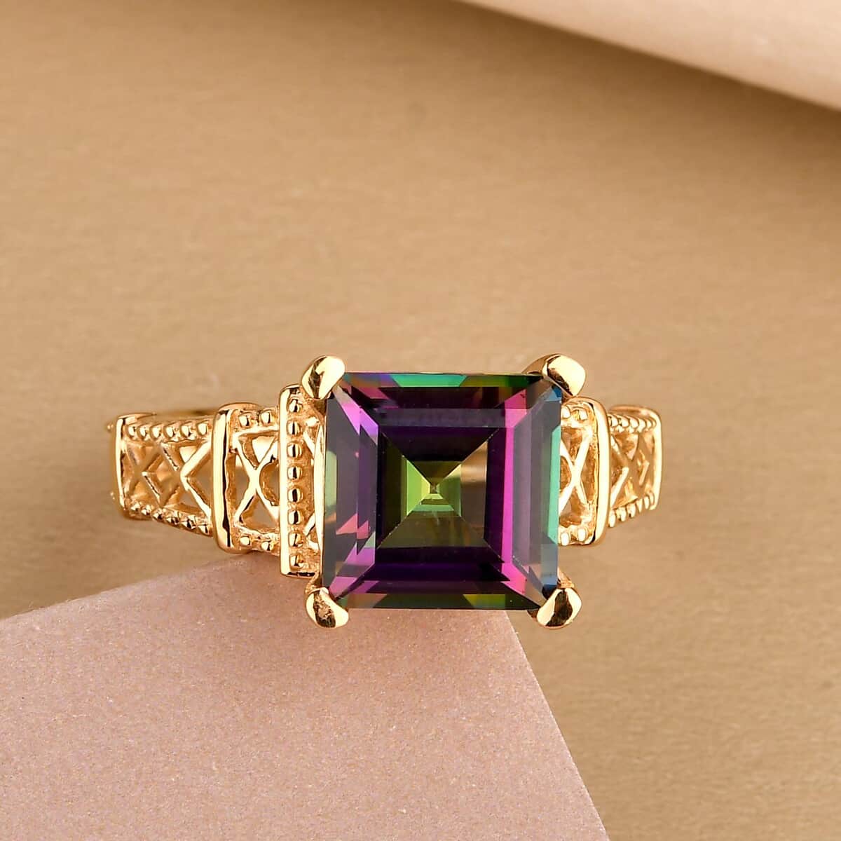Northern Lights Mystic Topaz Solitaire Ring in Vermeil Yellow Gold Over Sterling Silver (Size 7.0) 3.50 ctw image number 1