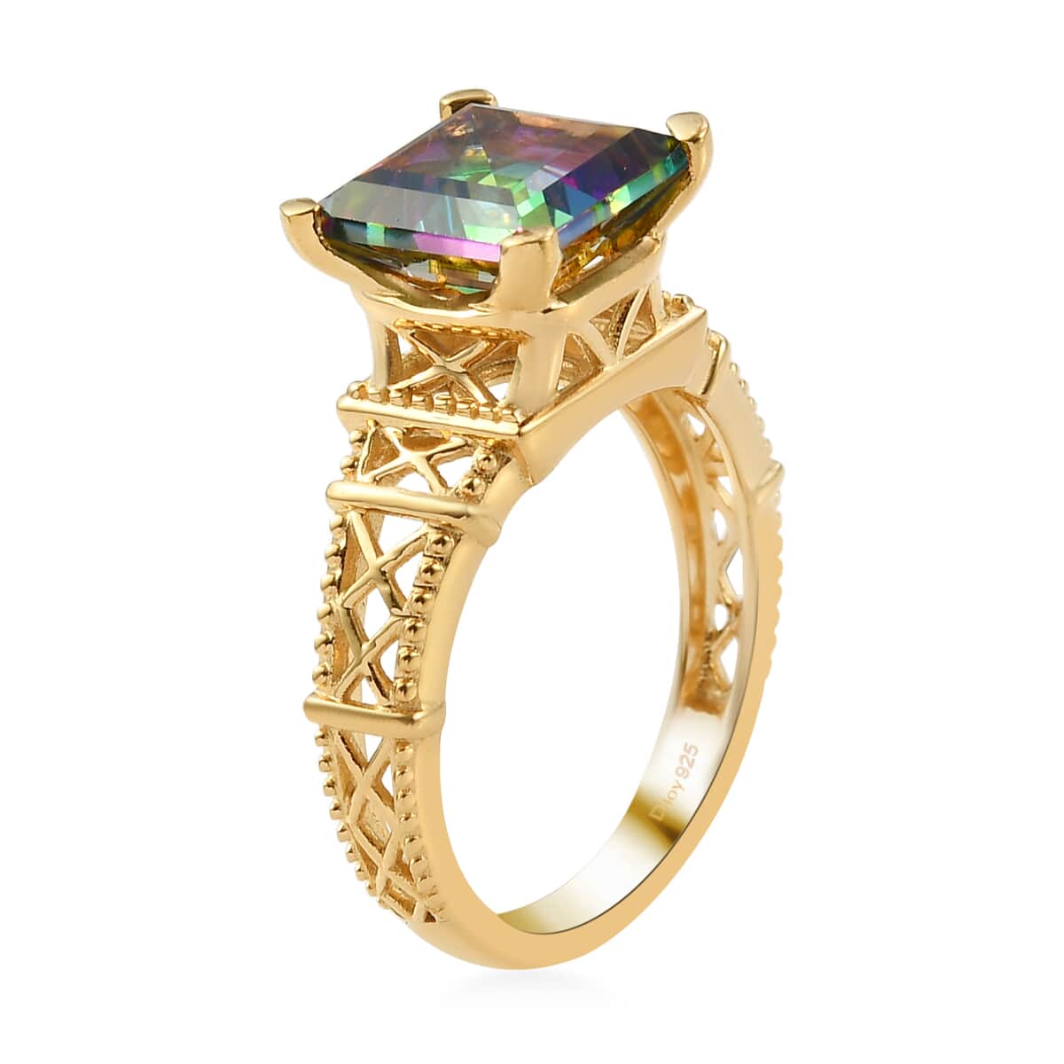 Northern Lights Mystic Topaz Solitaire Ring in Vermeil Yellow Gold Over Sterling Silver (Size 7.0) 3.50 ctw image number 3