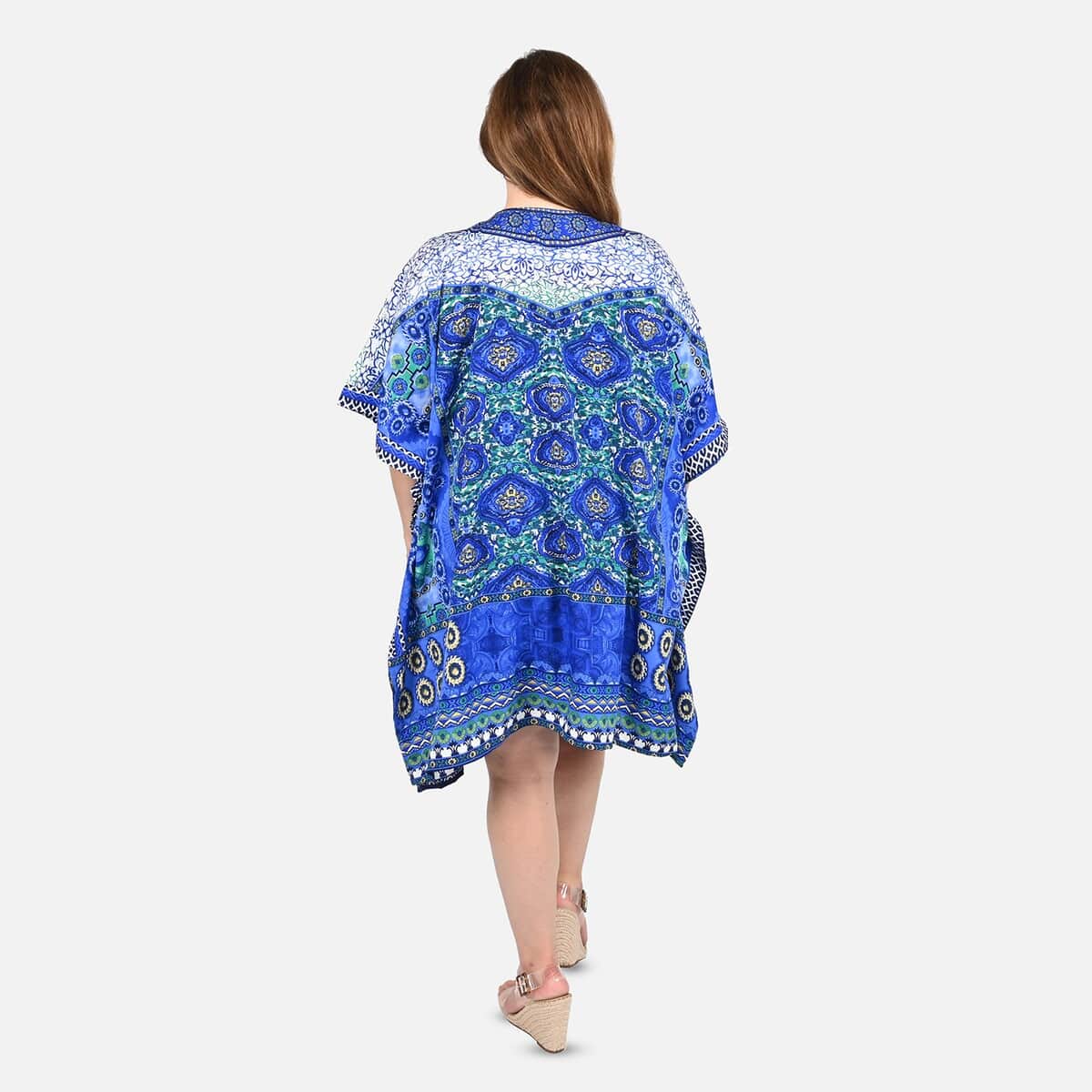 TLV TAMSY Blue Floral Screen Printed Kaftan - One Size Fits Most image number 1