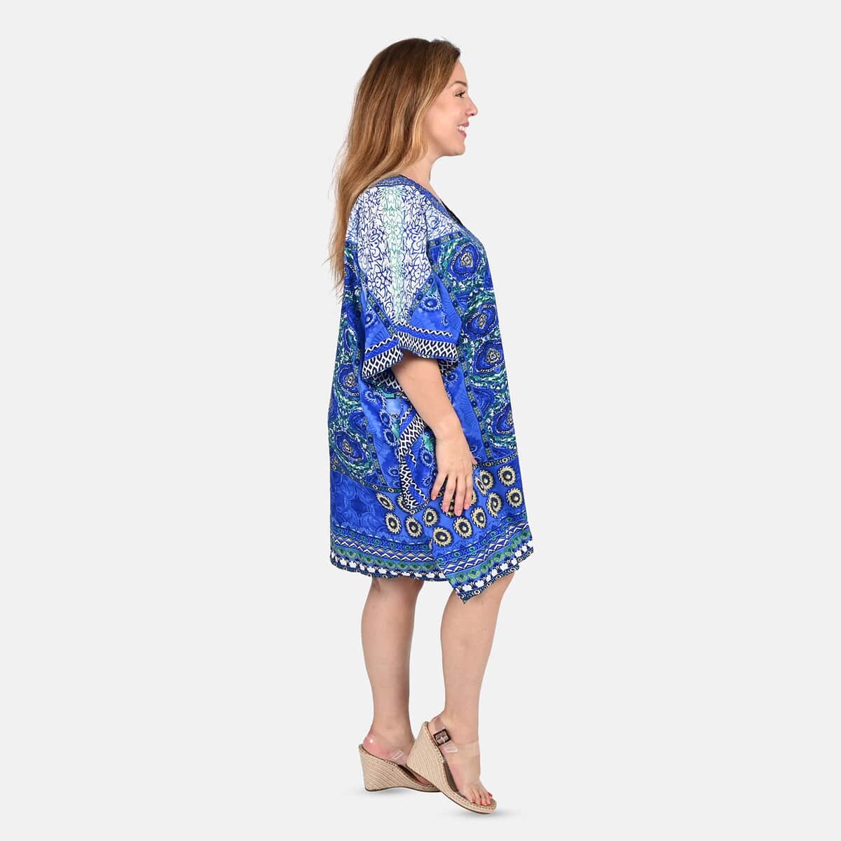 TLV TAMSY Blue Floral Screen Printed Kaftan - One Size Fits Most image number 2