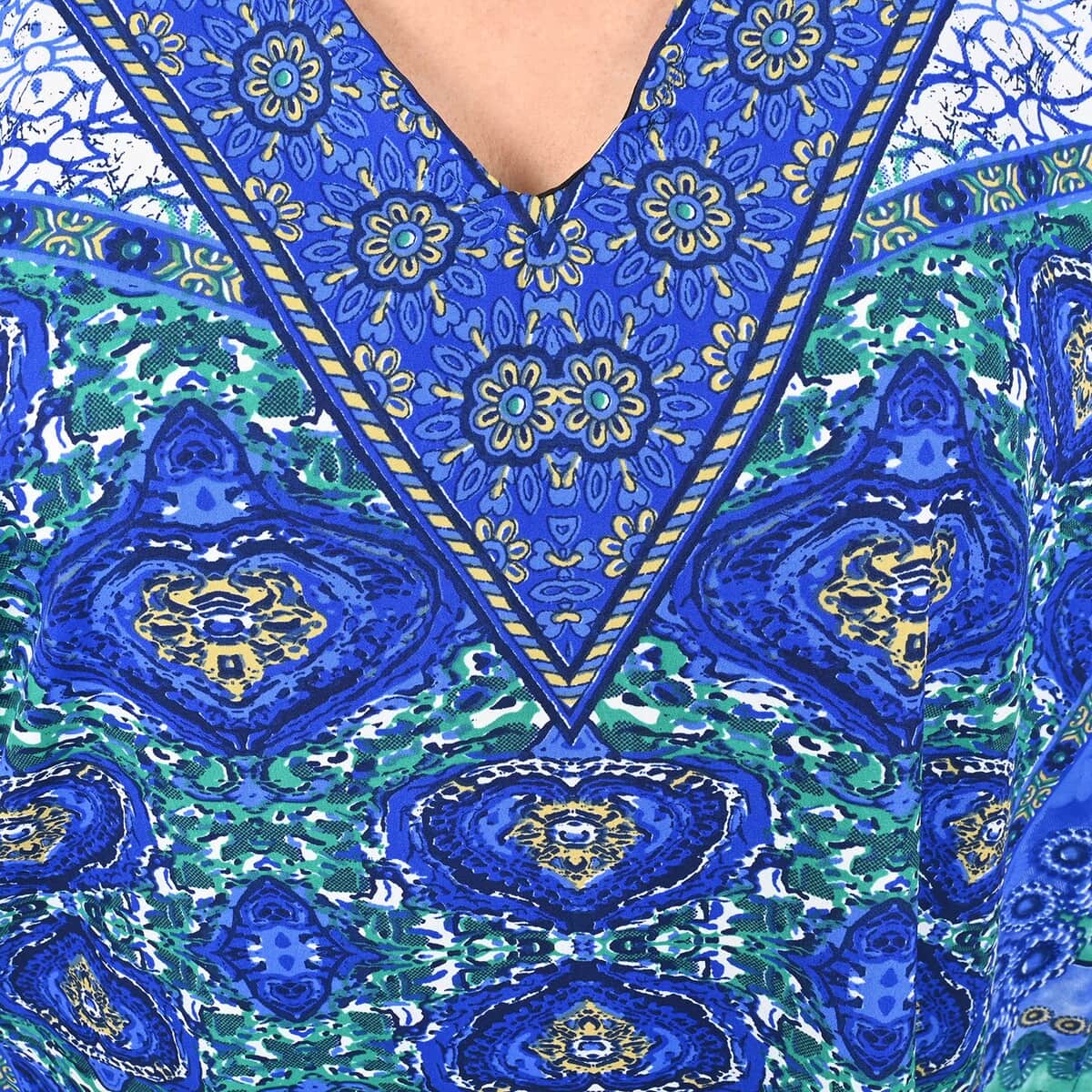 TLV TAMSY Blue Floral Screen Printed Kaftan - One Size Fits Most image number 4