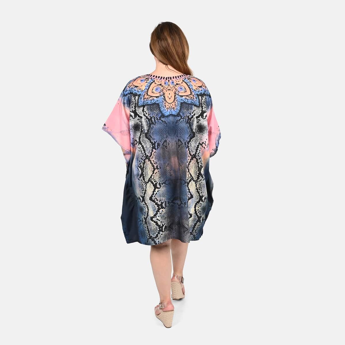 Tamsy Blue Snake Screen Printed Short Kaftan - One Size Fits Most image number 1