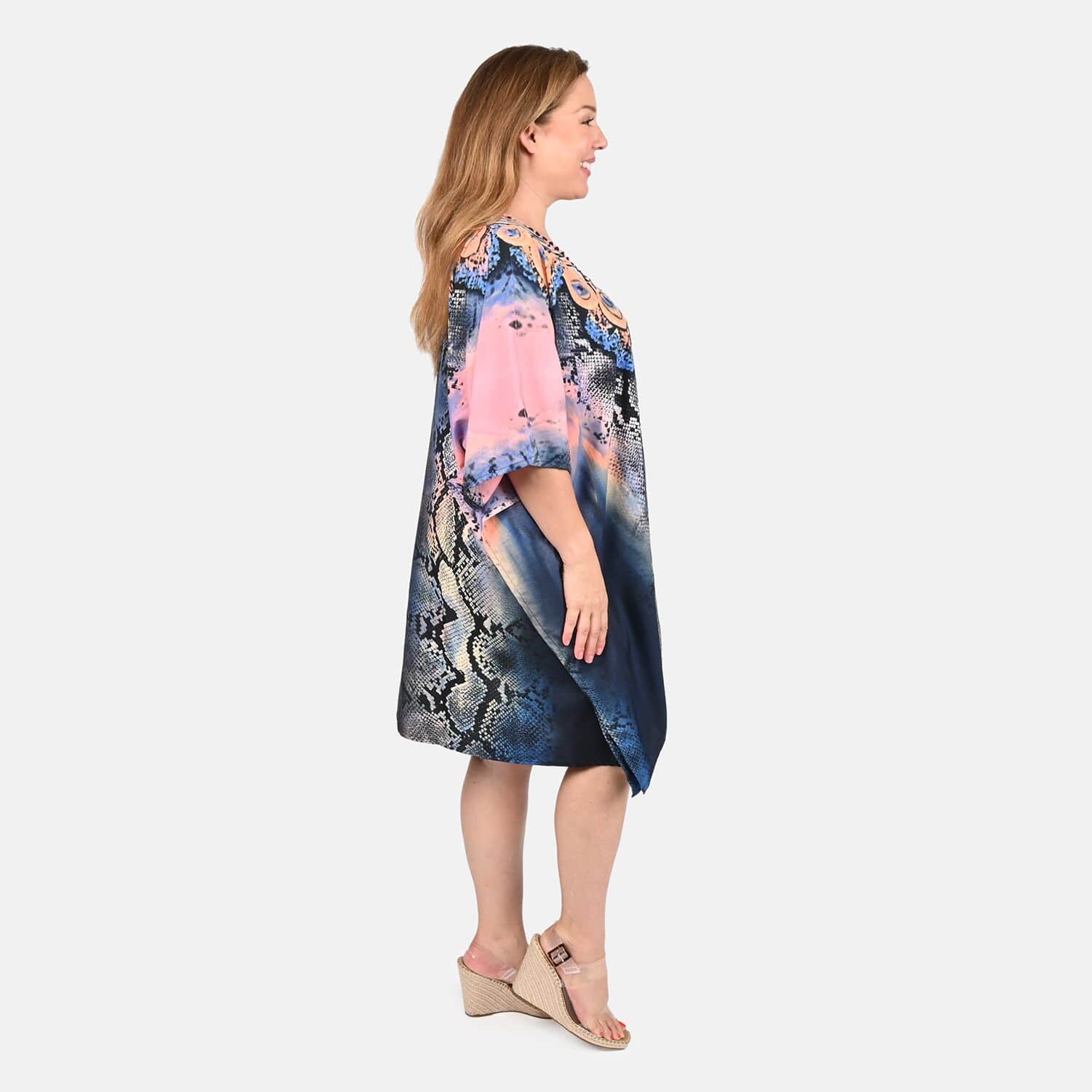 Buy Tamsy Blue Snake Screen Printed Short Kaftan - One Size Fits Most at  ShopLC.