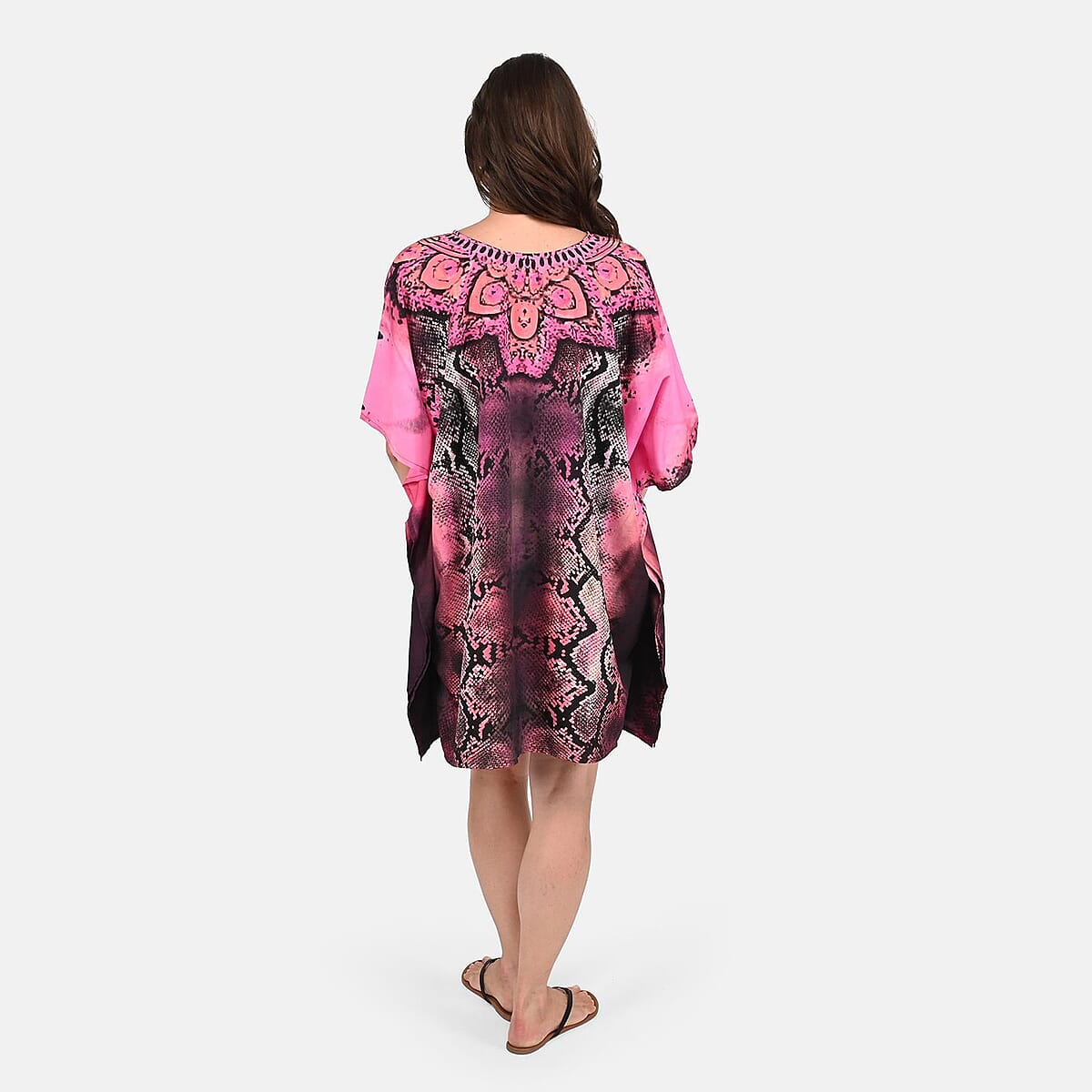 Tamsy Pink Snake Screen Printed Short Kaftan - One Size Fits Most image number 1
