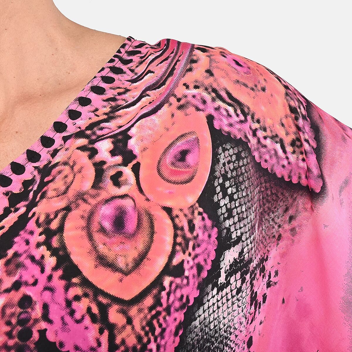 Tamsy Pink Snake Screen Printed Short Kaftan - One Size Fits Most image number 4