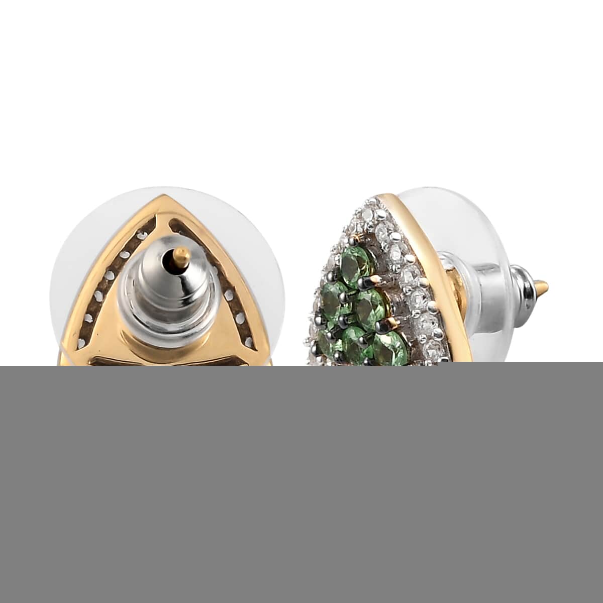 Natural Tsavorite Garnet and Natural White Zircon Stud Earrings in Rhodium & Vermeil Yellow Gold Over Sterling Silver 1.10 ctw image number 3