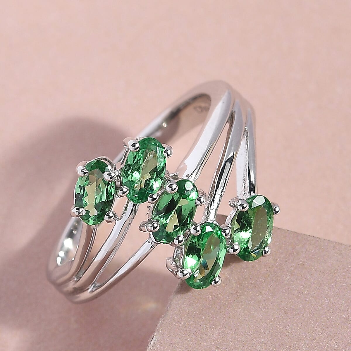Natural Tsavorite Garnet Bypass Ring in Platinum Over Sterling Silver (Size 8.0) 1.35 ctw image number 1