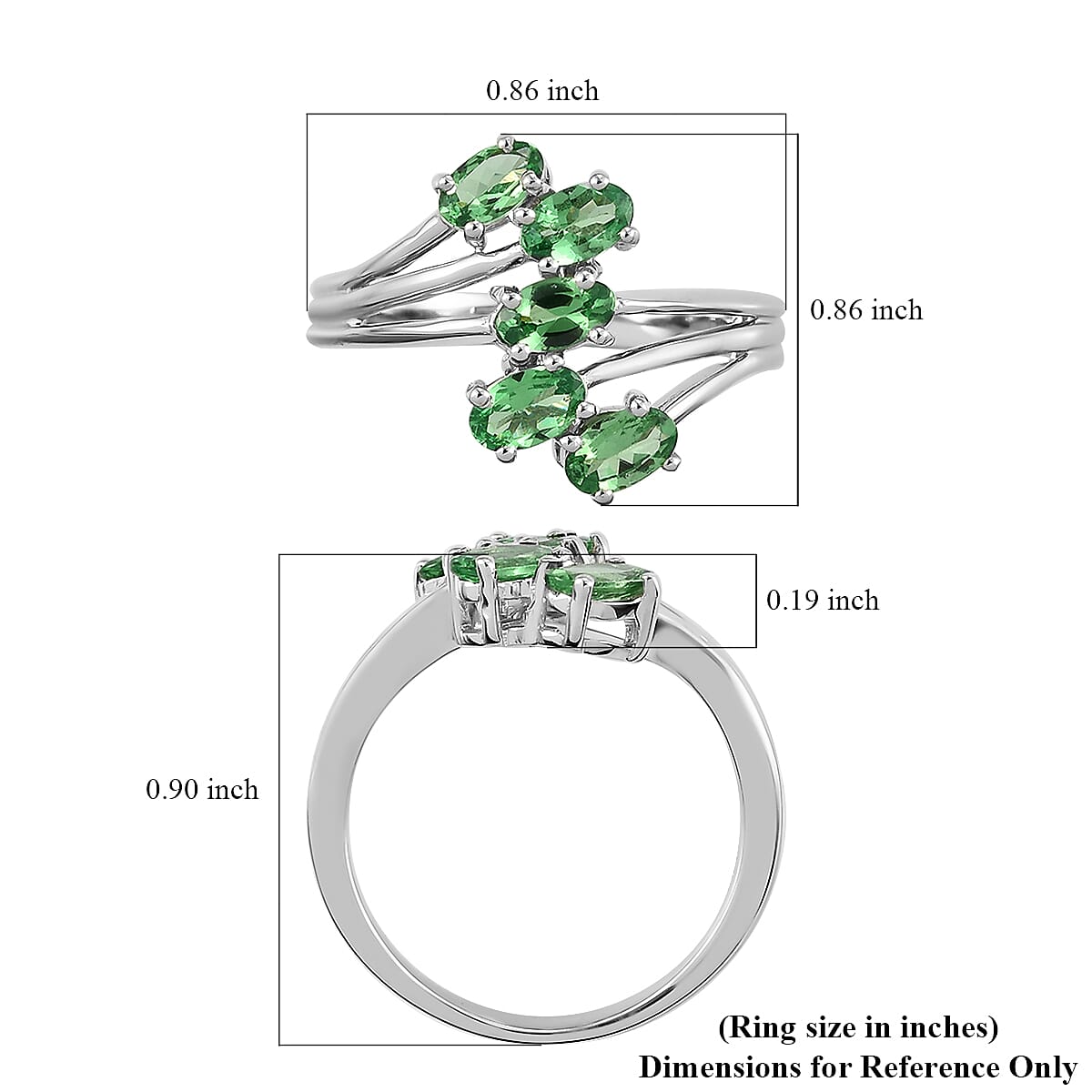 Natural Tsavorite Garnet Bypass Ring in Platinum Over Sterling Silver (Size 8.0) 1.35 ctw image number 5