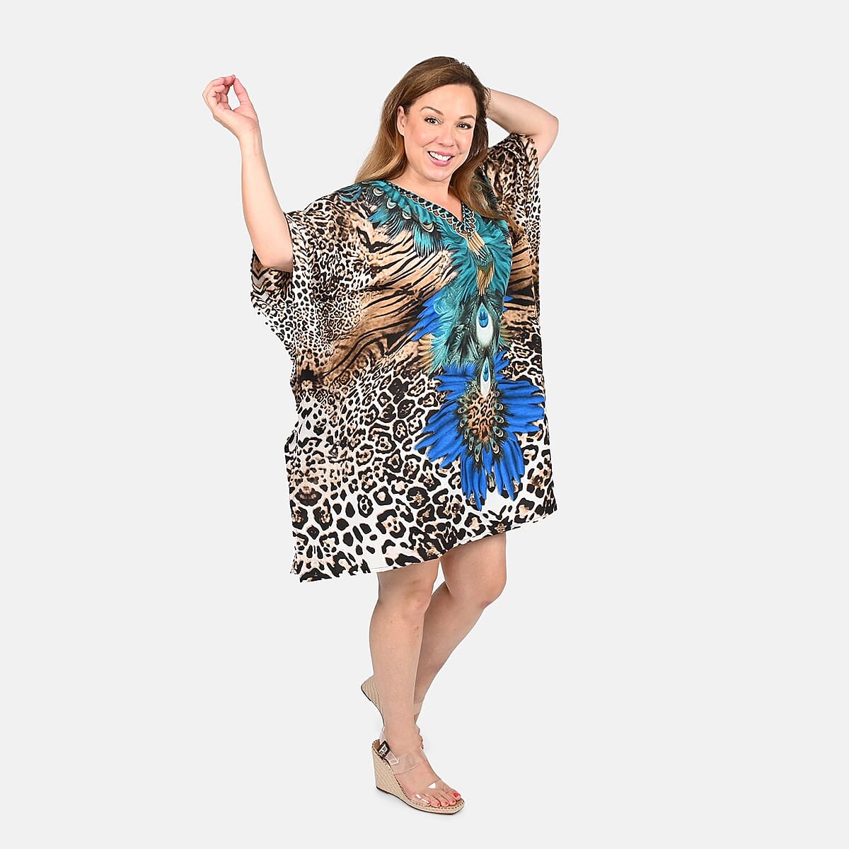 TLV TAMSY Brown Snake Screen Printed Short Kaftan - One Size Fits Most image number 0