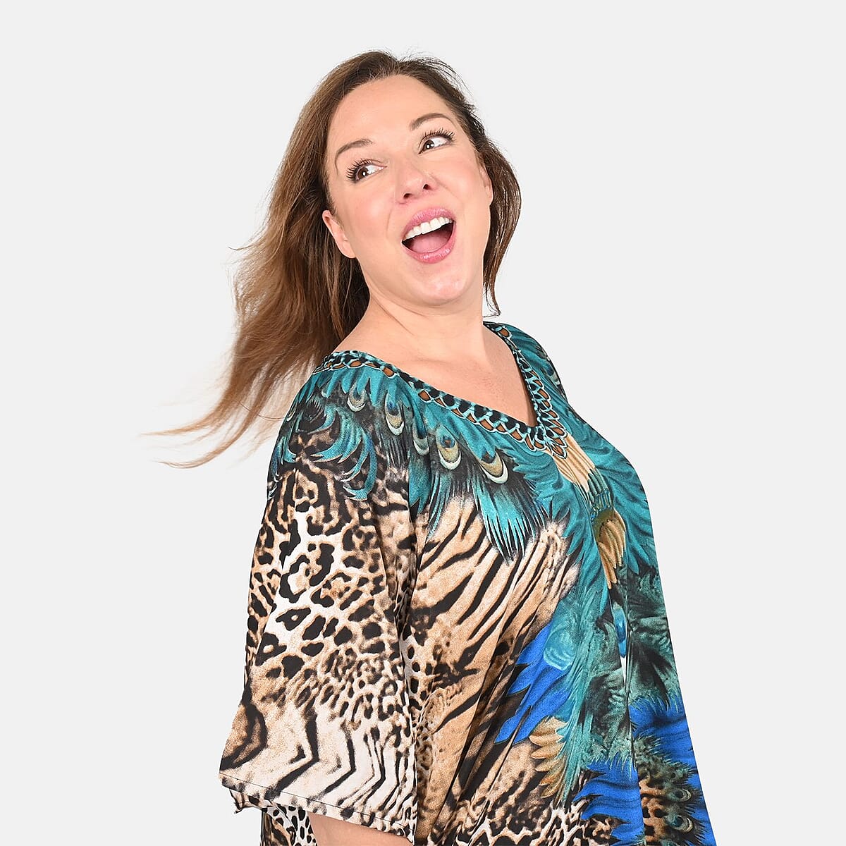 TLV TAMSY Brown Snake Screen Printed Short Kaftan - One Size Fits Most image number 3