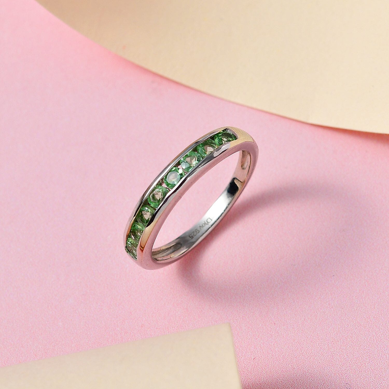 Premium Natural Tsavorite Garnet Half Eternity Band Ring in Platinum Over Sterling Silver (Size 10.0) 0.65 ctw