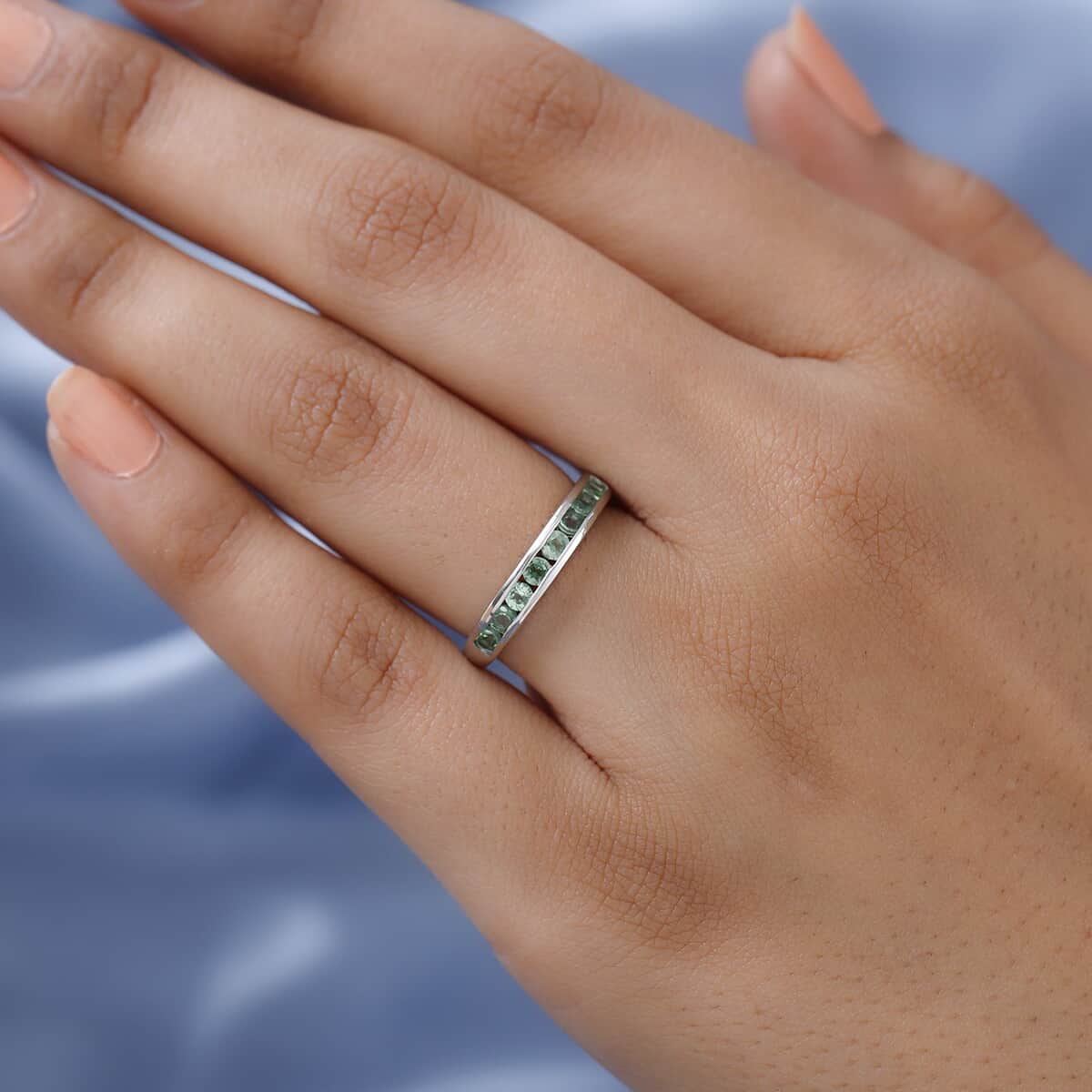 SUMMER SIZZLING DEAL Natural Tsavorite Garnet Half Eternity Band Ring in Platinum Over Sterling Silver (Size 5.0) 0.50 ctw image number 2