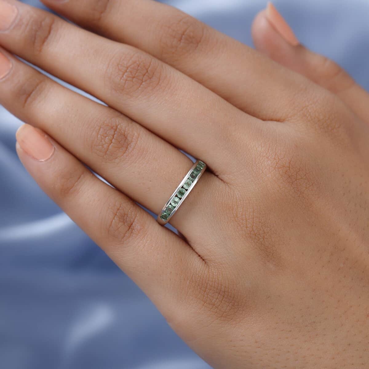 Premium Natural Tsavorite Garnet Half Eternity Band Ring in Platinum Over Sterling Silver (Size 7.0) 0.65 ctw image number 2