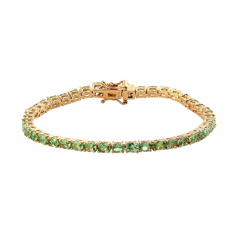 Natural Tsavorite Garnet Tennis Bracelet in Vermeil Yellow Gold Over Sterling Silver (7.25 In) 9.75 Grams 7.35 ctw