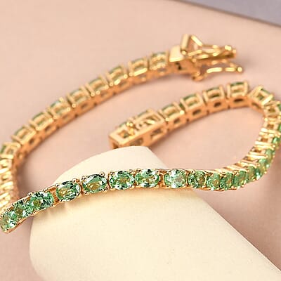 Natural Tsavorite Garnet Tennis Bracelet in Vermeil Yellow Gold Over Sterling Silver (7.25 In) 9.75 Grams 7.35 ctw