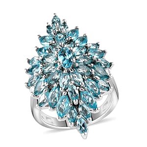Madagascar Paraiba Apatite Elongated Ring in Platinum Over Sterling Silver (Size 9.0) 4.30 ctw